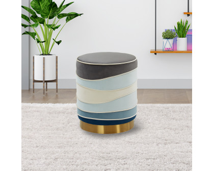 LeisureMod - Almon 16" Round Velvet Ottoman in Multi-Colored