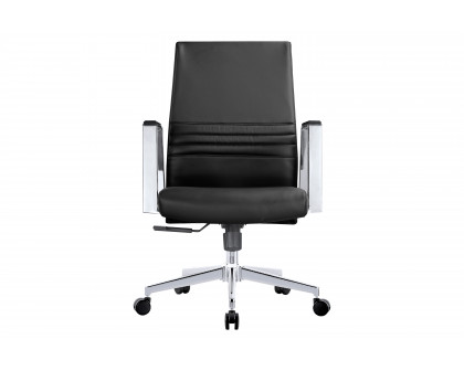 LeisureMod Aleen Mid-Century Modern Leather Swivel Office Chair with Adjustable Height - Black