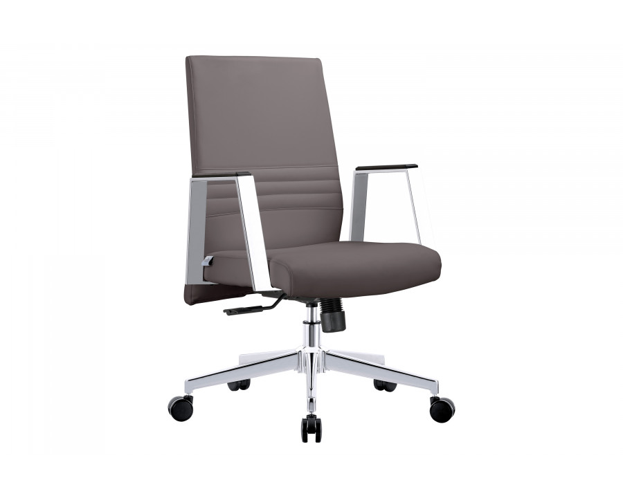 LeisureMod Aleen Mid-Century Modern Leather Swivel Office Chair with Adjustable Height - Gray