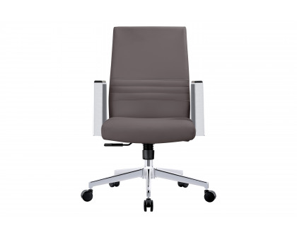 LeisureMod Aleen Mid-Century Modern Leather Swivel Office Chair with Adjustable Height - Gray