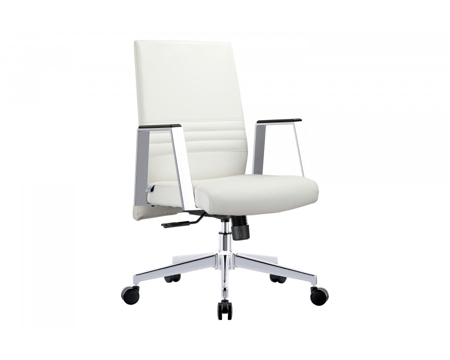 LeisureMod Aleen Mid-Century Modern Leather Swivel Office Chair with Adjustable Height - White