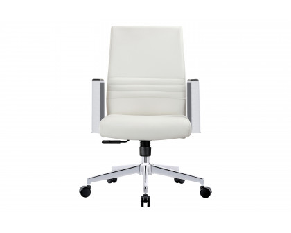 LeisureMod Aleen Mid-Century Modern Leather Swivel Office Chair with Adjustable Height - White