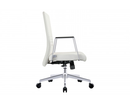 LeisureMod Aleen Mid-Century Modern Leather Swivel Office Chair with Adjustable Height - White