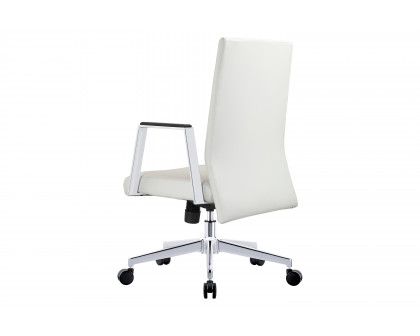 LeisureMod Aleen Mid-Century Modern Leather Swivel Office Chair with Adjustable Height - White