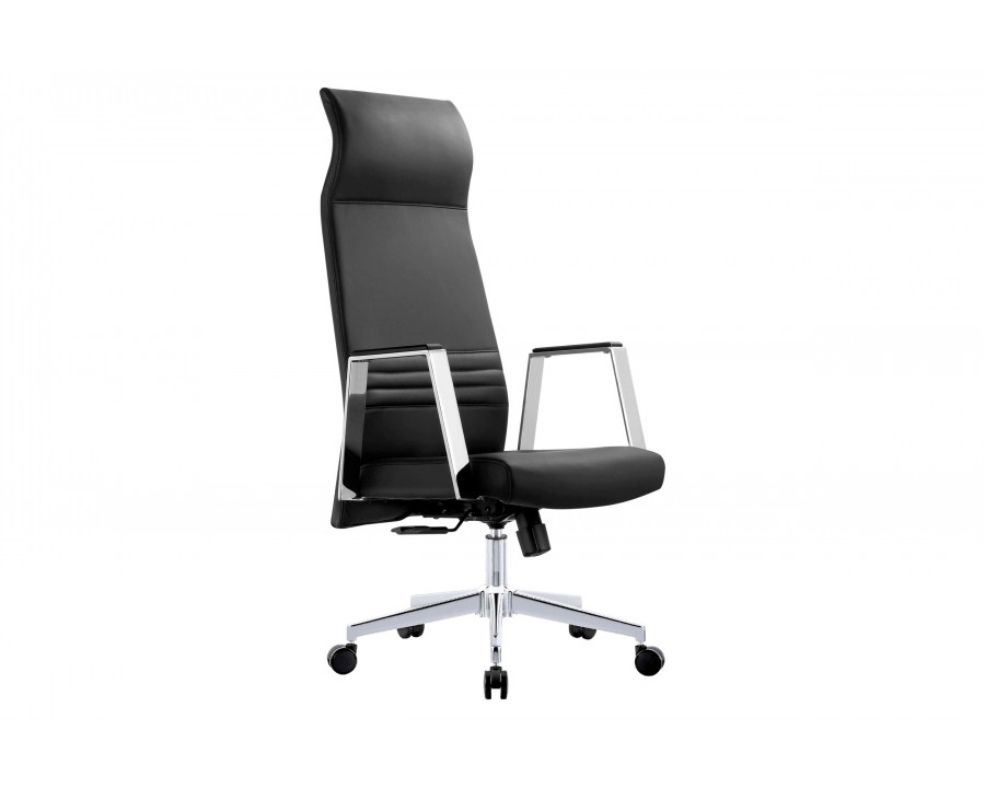 LeisureMod Aleen Modern High-Back Office Chair in Upholstered Leather and Iron Frame - Black