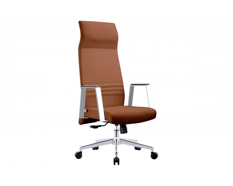 LeisureMod Aleen Modern High-Back Office Chair in Upholstered Leather and Iron Frame - Dark Brown