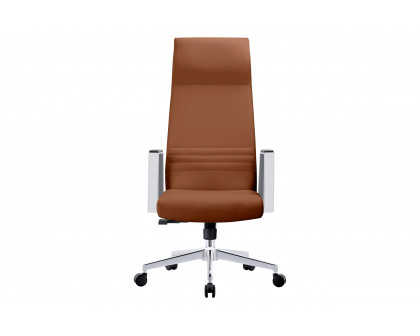 LeisureMod Aleen Modern High-Back Office Chair in Upholstered Leather and Iron Frame - Dark Brown