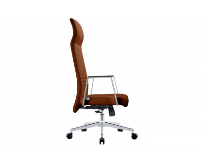 LeisureMod Aleen Modern High-Back Office Chair in Upholstered Leather and Iron Frame - Dark Brown