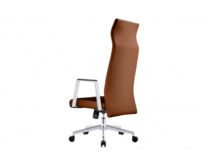 LeisureMod Aleen Modern High-Back Office Chair in Upholstered Leather and Iron Frame - Dark Brown