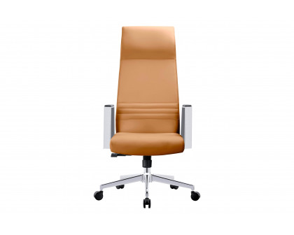 LeisureMod Aleen Modern High-Back Office Chair in Upholstered Leather and Iron Frame - Acorn Brown