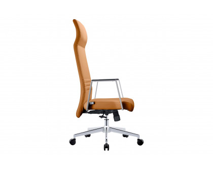 LeisureMod Aleen Modern High-Back Office Chair in Upholstered Leather and Iron Frame - Acorn Brown