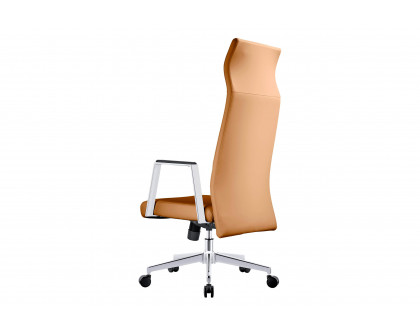 LeisureMod Aleen Modern High-Back Office Chair in Upholstered Leather and Iron Frame - Acorn Brown