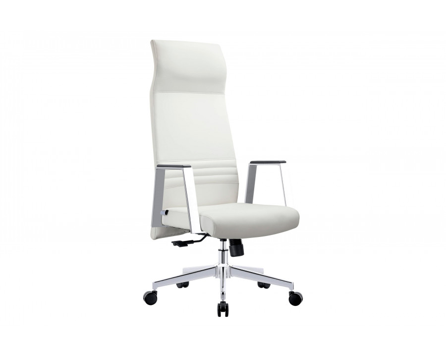 LeisureMod Aleen Modern High-Back Office Chair in Upholstered Leather and Iron Frame - White