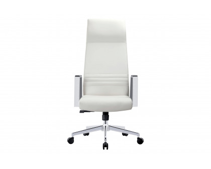 LeisureMod Aleen Modern High-Back Office Chair in Upholstered Leather and Iron Frame - White