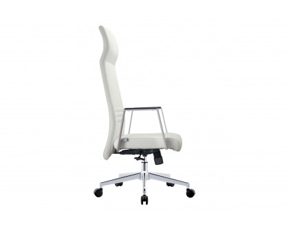 LeisureMod Aleen Modern High-Back Office Chair in Upholstered Leather and Iron Frame - White