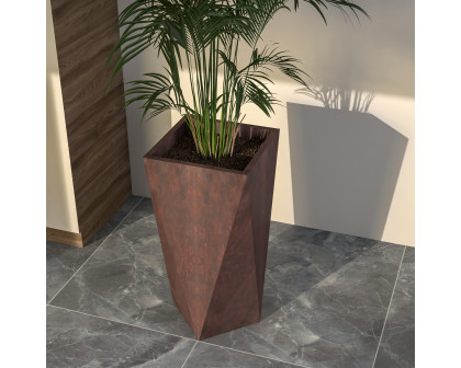 LeisureMod Aloe Modern 35" Fiberstone and Clay Planter - Brown