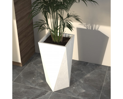 LeisureMod Aloe Modern 35" Fiberstone and Clay Planter - White