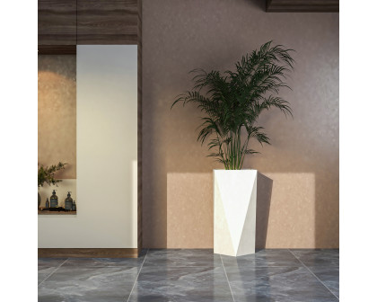 LeisureMod Aloe Modern 35" Fiberstone and Clay Planter - White