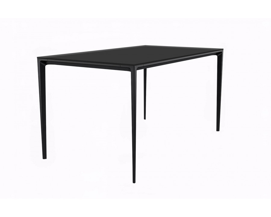 LeisureMod Avo Modern 55" Rectangular Dining Table with Glass Top and Black Aluminum Legs - Black