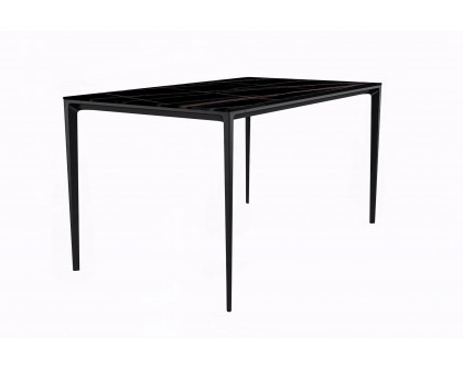 LeisureMod Avo Modern 55" Rectangular Dining Table with Glass Top and Black Aluminum Legs