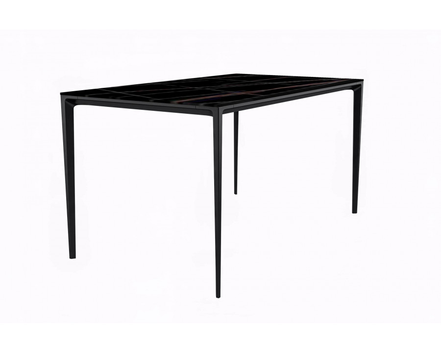 LeisureMod Avo Modern 55" Rectangular Dining Table with Stone Top and Black Aluminum Legs - Black/Gold