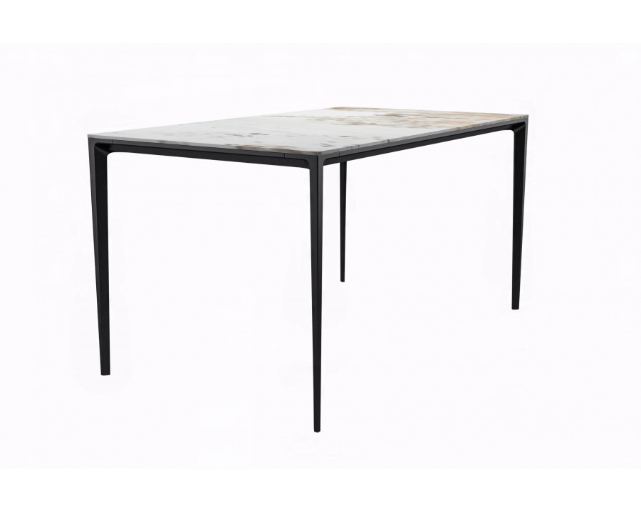 LeisureMod Avo Modern 55" Rectangular Dining Table with Stone Top and Black Aluminum Legs - White Gray