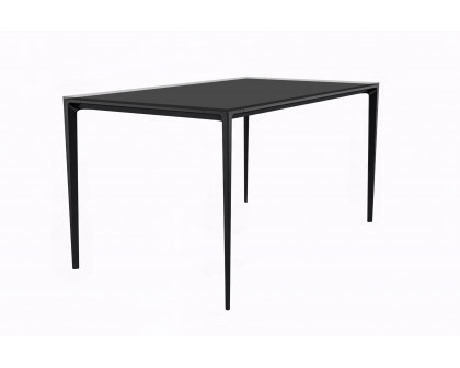 LeisureMod Avo Modern 55" Rectangular Dining Table with Glass Top and Black Aluminum Legs