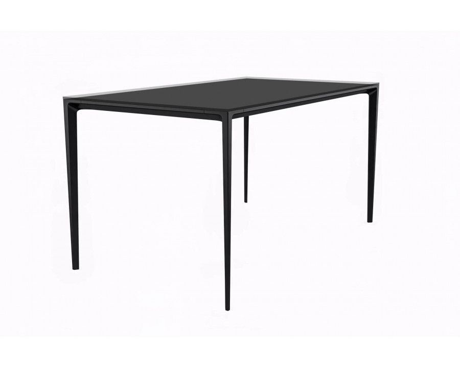 LeisureMod Avo Modern 55" Rectangular Dining Table with Glass Top and Black Aluminum Legs - Clear