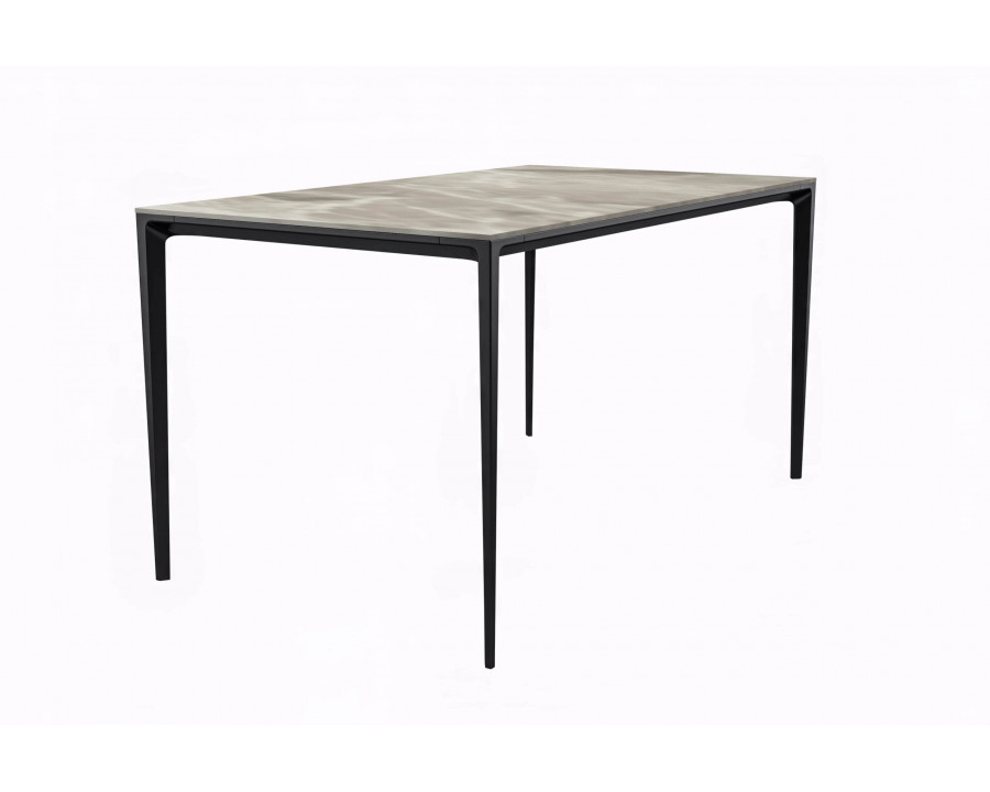 LeisureMod Avo Modern 55" Rectangular Dining Table with Stone Top and Black Aluminum Legs - Deep Gray