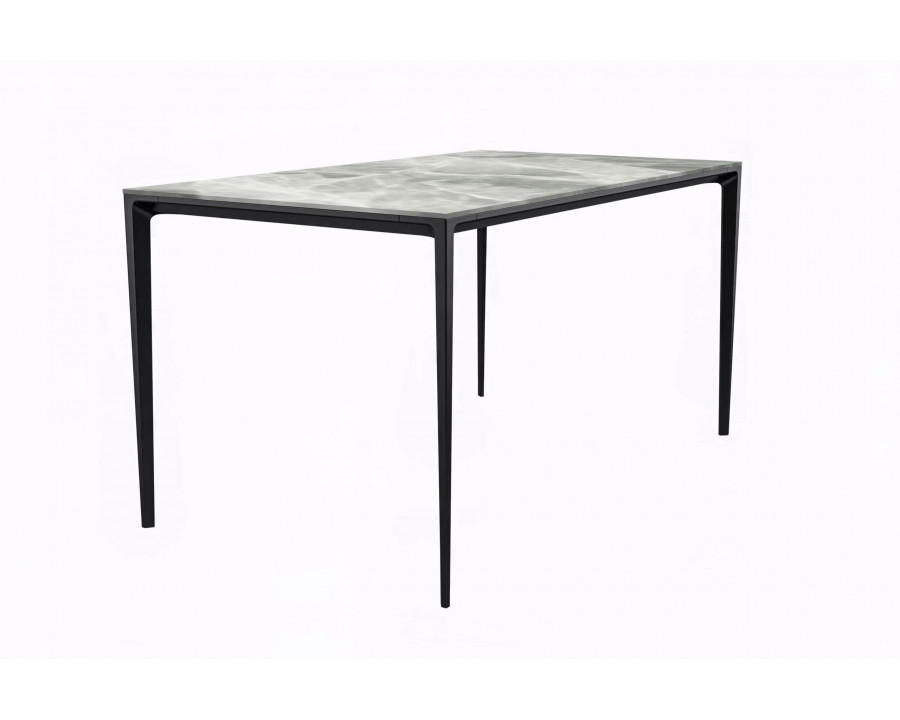 LeisureMod Avo Modern 55" Rectangular Dining Table with Stone Top and Black Aluminum Legs - Light Gray