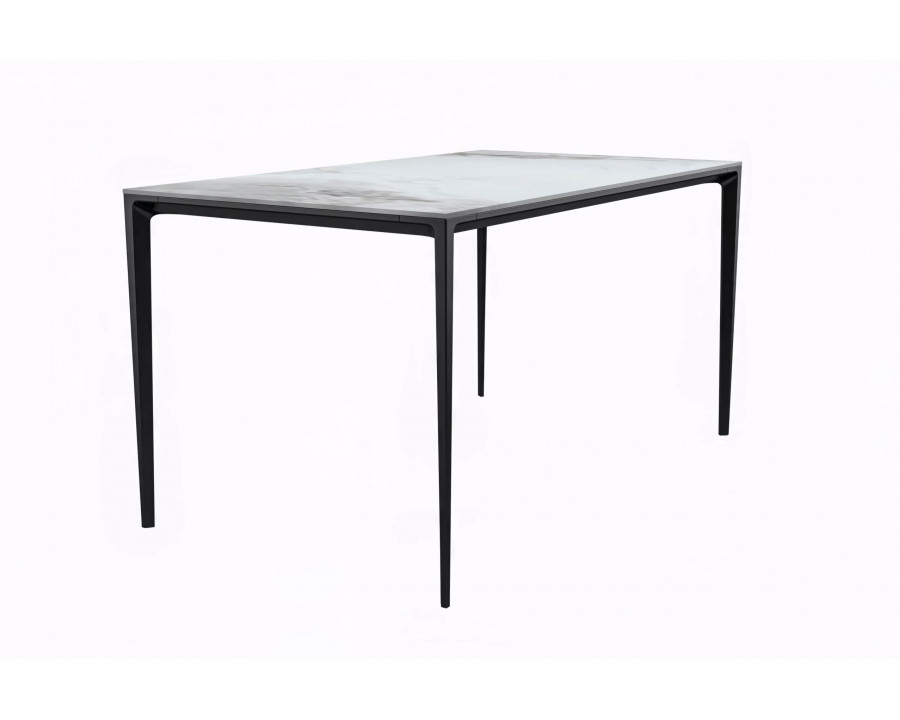 LeisureMod Avo Modern 55" Rectangular Dining Table with Stone Top and Black Aluminum Legs - Medium Gray