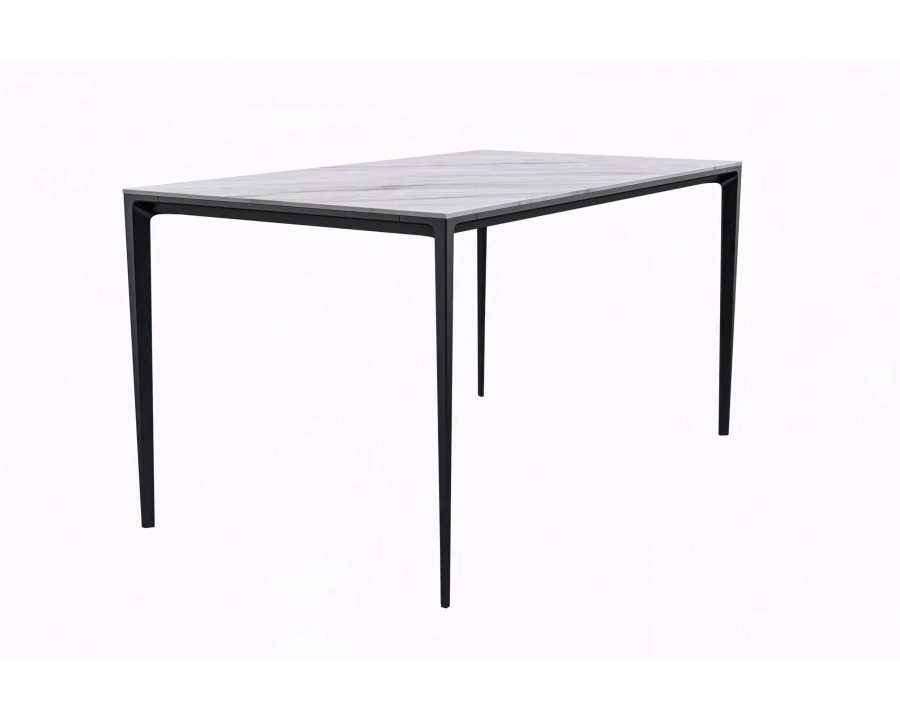 LeisureMod Avo Modern 55" Rectangular Dining Table with Stone Top and Black Aluminum Legs - White