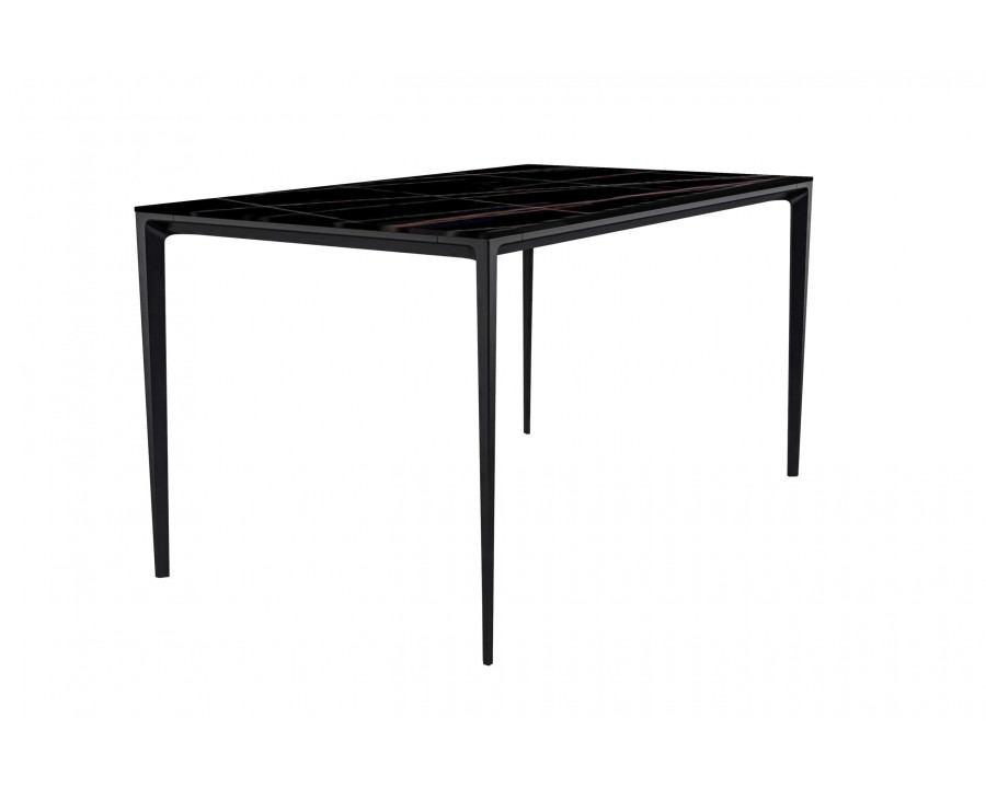 LeisureMod Avo Modern 71" Rectangular Dining Table with Stone Top and Black Aluminum Legs - Black/Gold