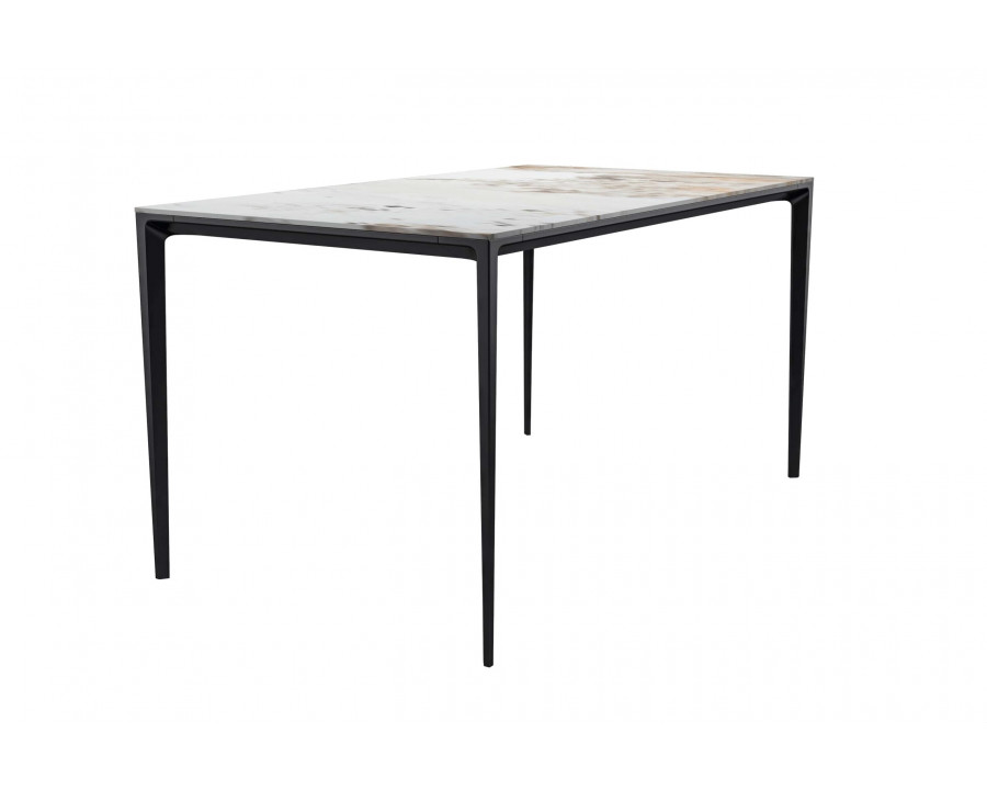 LeisureMod Avo Modern 71" Rectangular Dining Table with Stone Top and Black Aluminum Legs - White Gray