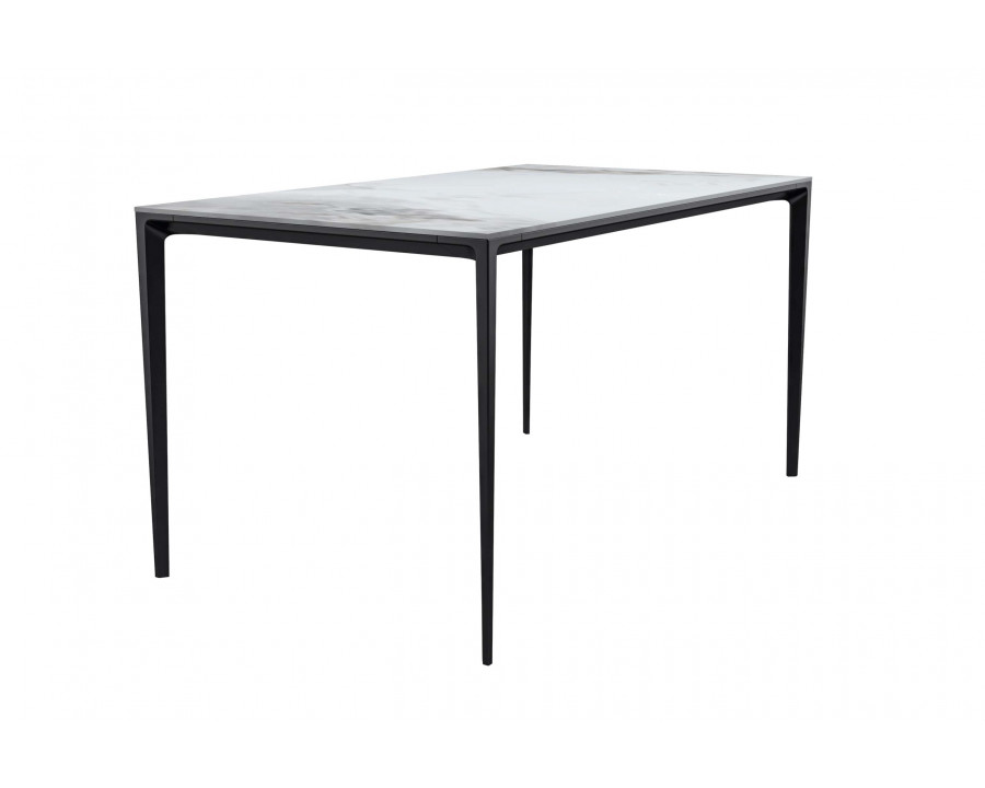 LeisureMod Avo Modern 71" Rectangular Dining Table with Stone Top and Black Aluminum Legs - Medium Gray