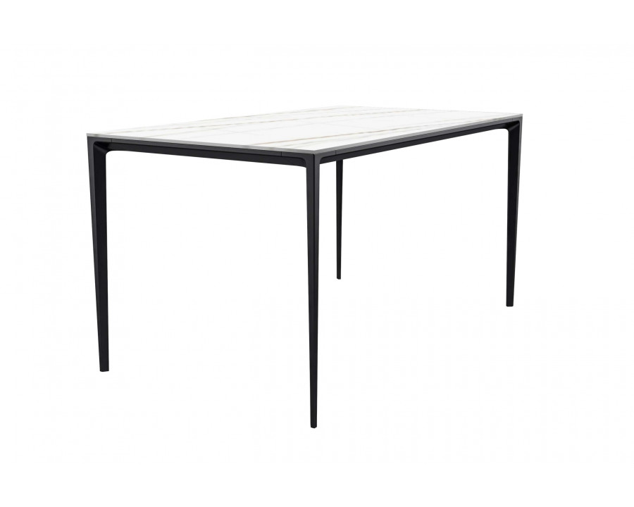 LeisureMod Avo Modern 71" Rectangular Dining Table with Stone Top and Black Aluminum Legs - White/Gold