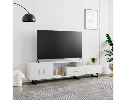 LeisureMod Avery Mid-Century Modern TV Stand with MDF Cabinet - White