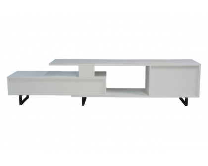 LeisureMod Avery Mid-Century Modern TV Stand with MDF Cabinet - White