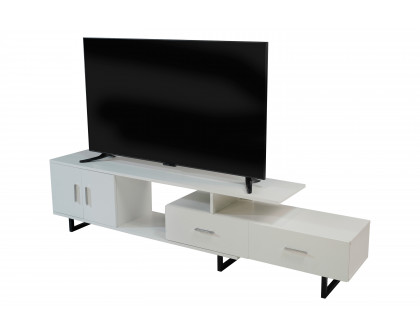 LeisureMod Avery Mid-Century Modern TV Stand with MDF Cabinet - White