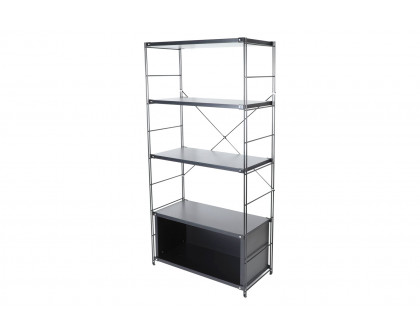 LeisureMod Brentwood Etagere Bookcase With Black Powder Coated Steel Frame And Melamine Board Shelves