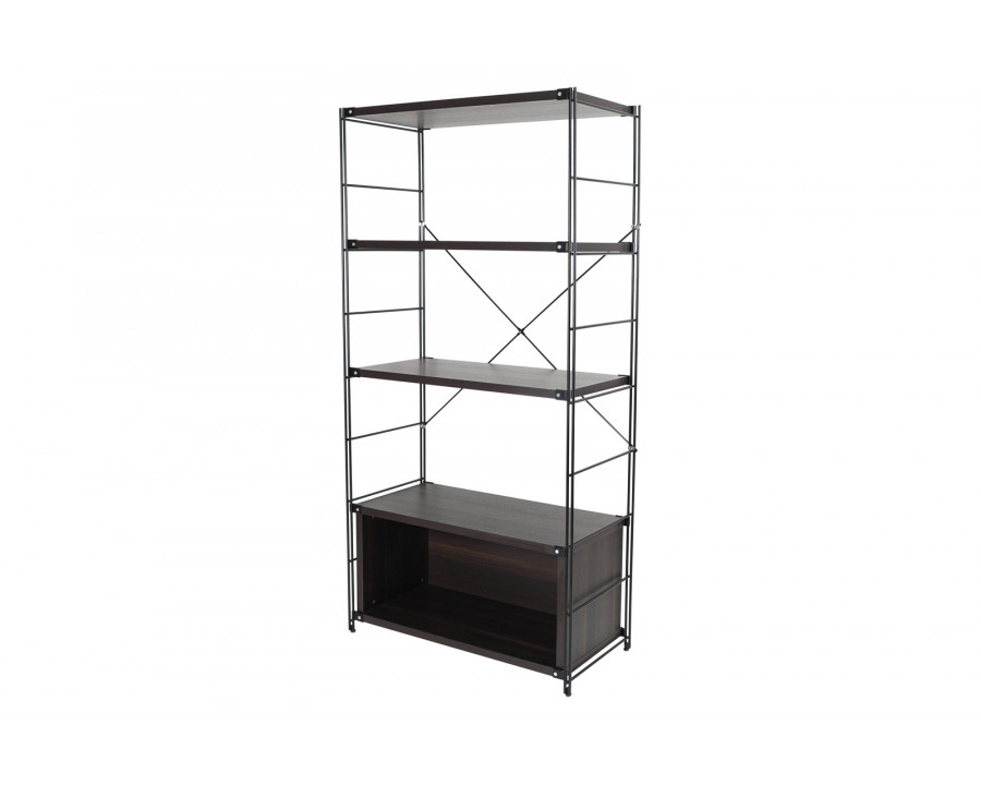 LeisureMod Brentwood Etagere Bookcase With Black Powder Coated Steel Frame And Melamine Board Shelves