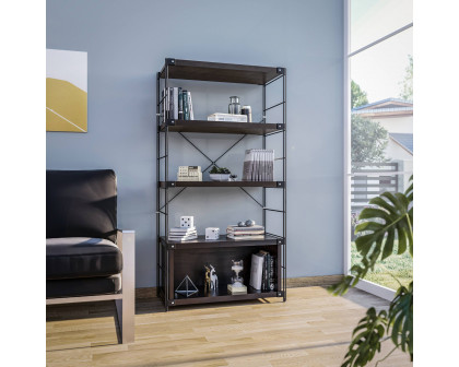 LeisureMod Brentwood Etagere Bookcase With Black Powder Coated Steel Frame And Melamine Board Shelves