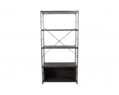 LeisureMod Brentwood Etagere Bookcase With Black Powder Coated Steel Frame And Melamine Board Shelves - Dark Walnut