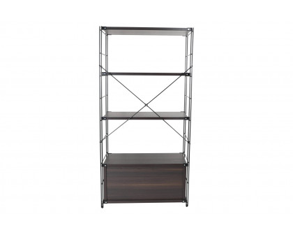 LeisureMod Brentwood Etagere Bookcase With Black Powder Coated Steel Frame And Melamine Board Shelves - Dark Walnut