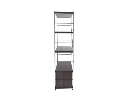 LeisureMod Brentwood Etagere Bookcase With Black Powder Coated Steel Frame And Melamine Board Shelves - Dark Walnut