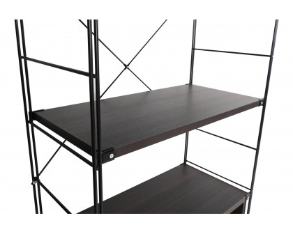 LeisureMod Brentwood Etagere Bookcase With Black Powder Coated Steel Frame And Melamine Board Shelves - Dark Walnut