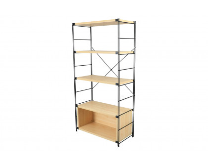 LeisureMod Brentwood Etagere Bookcase With Black Powder Coated Steel Frame And Melamine Board Shelves