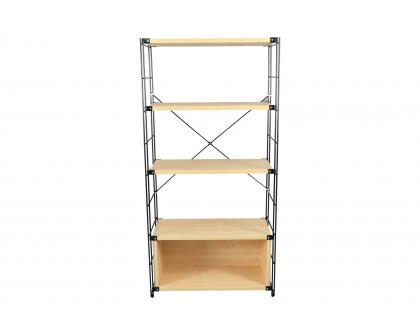 LeisureMod Brentwood Etagere Bookcase With Black Powder Coated Steel Frame And Melamine Board Shelves - Natural Wood