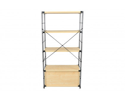 LeisureMod Brentwood Etagere Bookcase With Black Powder Coated Steel Frame And Melamine Board Shelves - Natural Wood