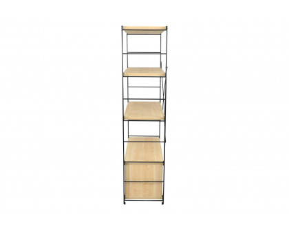 LeisureMod Brentwood Etagere Bookcase With Black Powder Coated Steel Frame And Melamine Board Shelves - Natural Wood